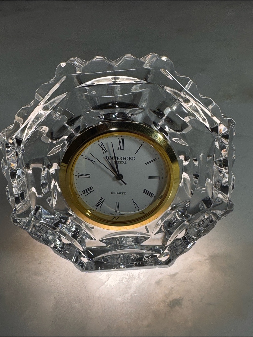 Vintage Waterford Crystal Octagonal Desk Clock Signed Quartz